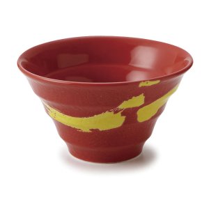 画像1: 【円】赤釉黄刷毛　5.0丼 【円】Akagusuri (Red Base) Yellow Brushed 5.0 Bowl