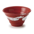廃番：【円】赤釉白刷毛　5.0丼 【円】Akagusuri (Red Base) White Brushed 5.0 Bowl