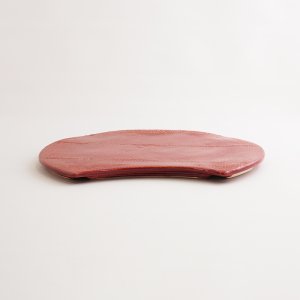 画像2: 【BON】月型陶板　カヤ目（小）　赤 【BON】Moon Shaped Ceramic Plate Kaya Pattern Small Red