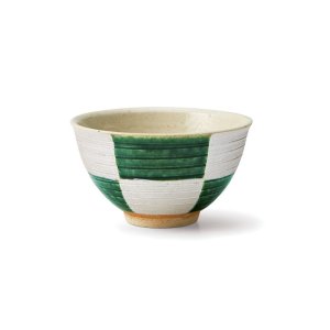 画像1: 【飯碗コレクション】織部市松飯碗（大） 【Rice Bowl Collection】Deep Green Ichimatsu Rice Bowl Large