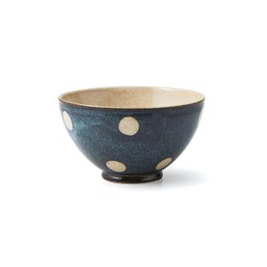 画像1: 【飯碗コレクション】流れ水玉飯碗（大）　黒 【Rice Bowl Collection】Flow Dots Rice Bowl Large Black