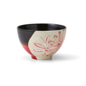画像1: 【飯碗コレクション】花飯碗（大）　黒赤 【Rice Bowl Collection】Flower Rice Bowl Large Black/Red