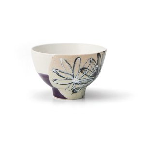 画像1: 【飯碗コレクション】花飯碗（小）　白紫 【Rice Bowl Collection】Flower Rice Bowl Small White/Purple