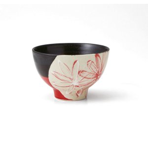 画像1: 【飯碗コレクション】花飯碗（小）　黒赤 【Rice Bowl Collection】Flower Rice Bowl Small Black/Red