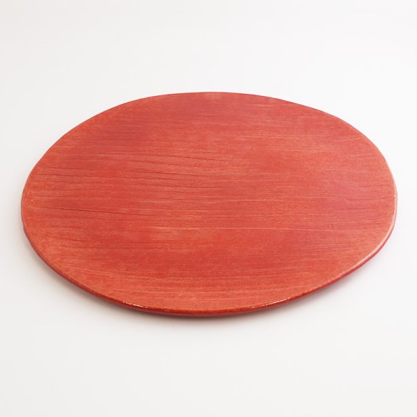 画像3: 【BON】丸型陶板 くし目 赤 【BON】Round Ceramic Plate Comb Pattern Red (3)