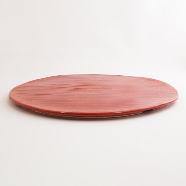 画像2: 【BON】丸型陶板 くし目 赤 【BON】Round Ceramic Plate Comb Pattern Red (2)
