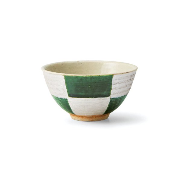 画像1: 【飯碗コレクション】織部市松飯碗（小） 【Rice Bowl Collection】Deep Green Ichimatsu Rice Bowl Small (1)