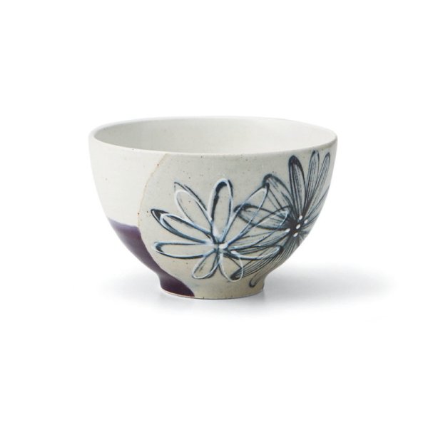 画像1: 【飯碗コレクション】花飯碗（大）　白紫 【Rice Bowl Collection】Flower Rice Bowl Large White/Purple (1)